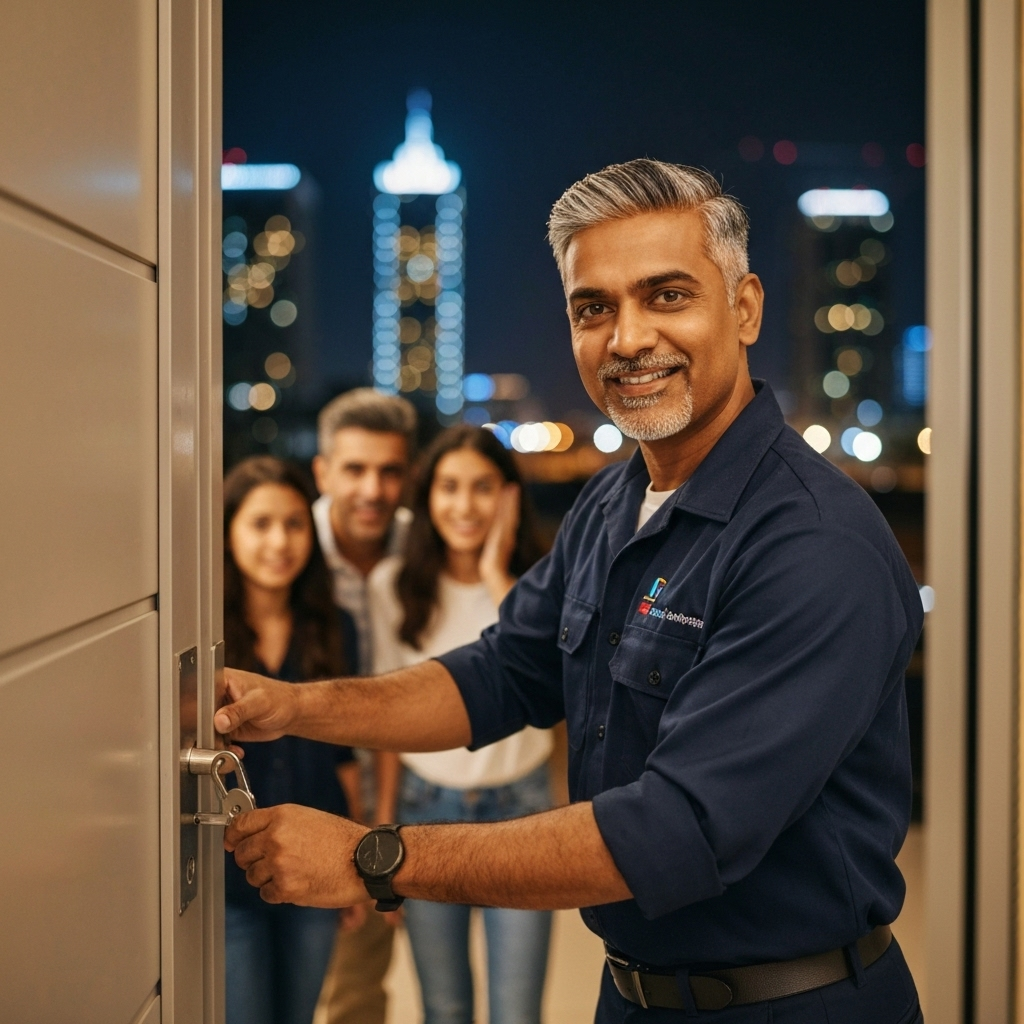 Emergency locksmith helping family locked out of home in Dubai