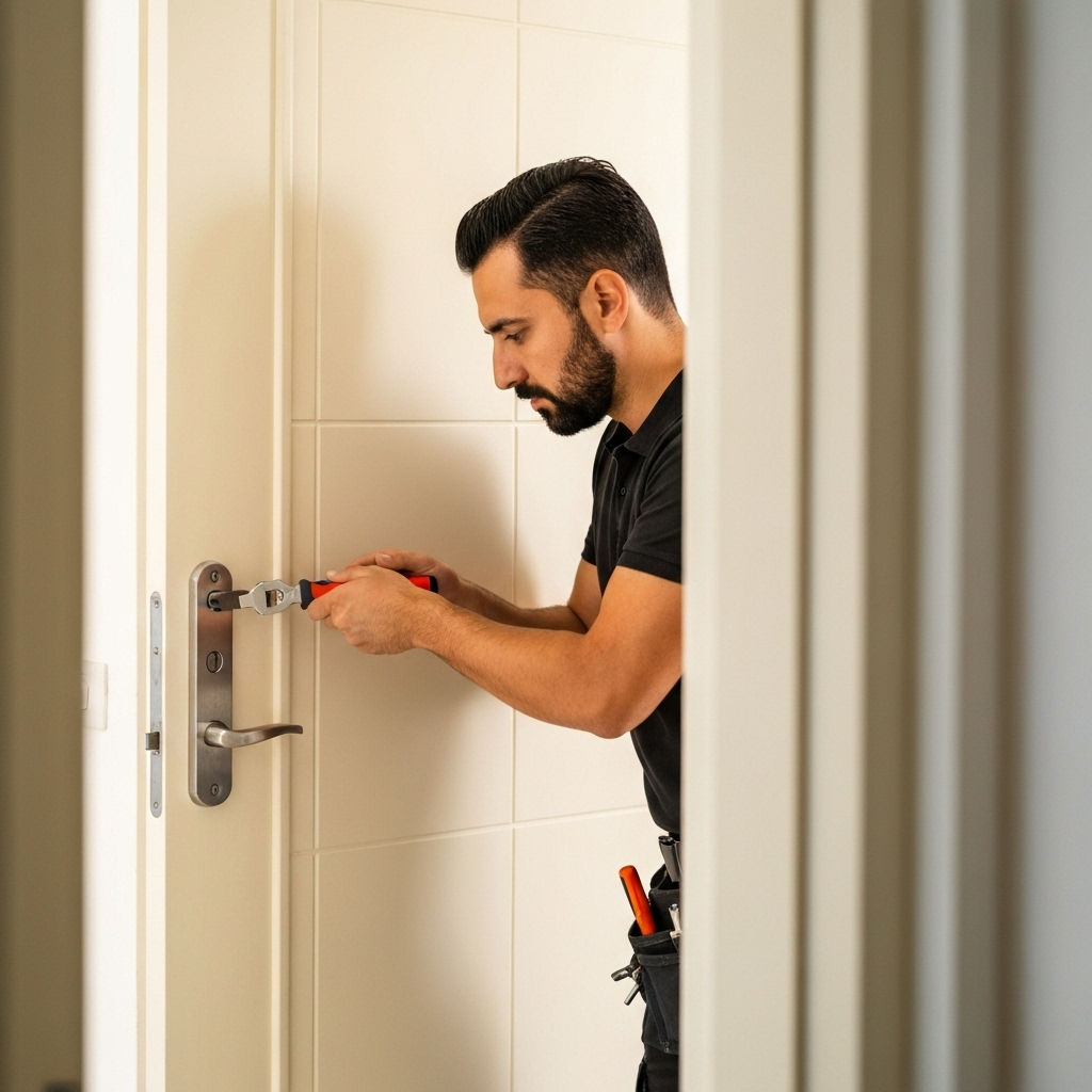 Professional locksmith rekeying a lock in Dubai